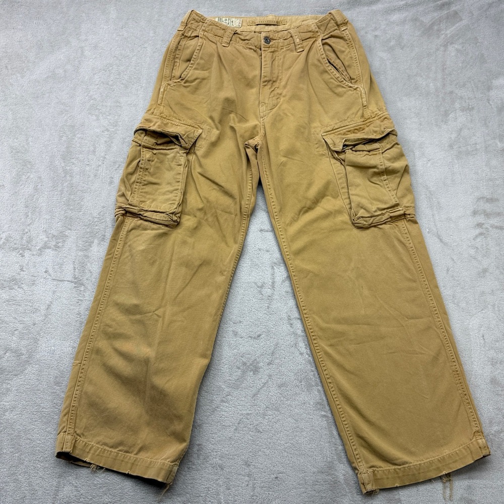 American Eagle Cargo Pants Mens 28x30 Tan Khaki Relaxed Straight‎ Parachute Y2K